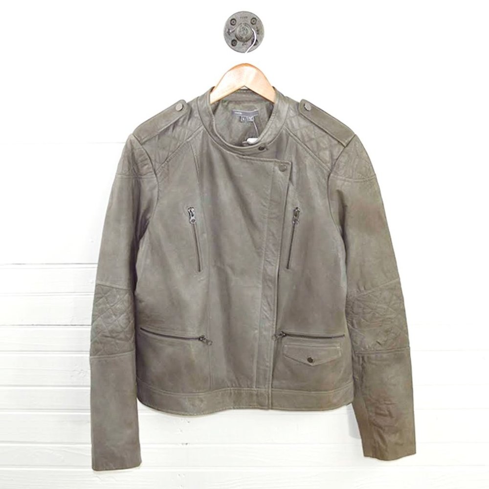 Vince grey leather moto jacket #131-143
